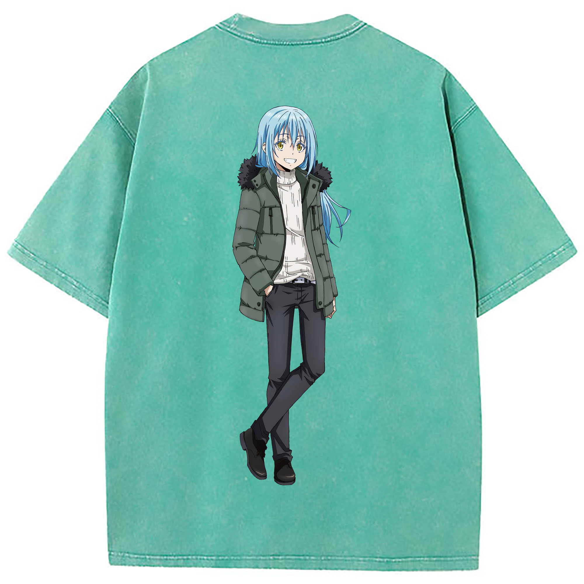（画像用） 転スラ Regarding Reincarnated to Slime 綿100% ヴィンテージ風 半袖Tシャツ（背面プリント）